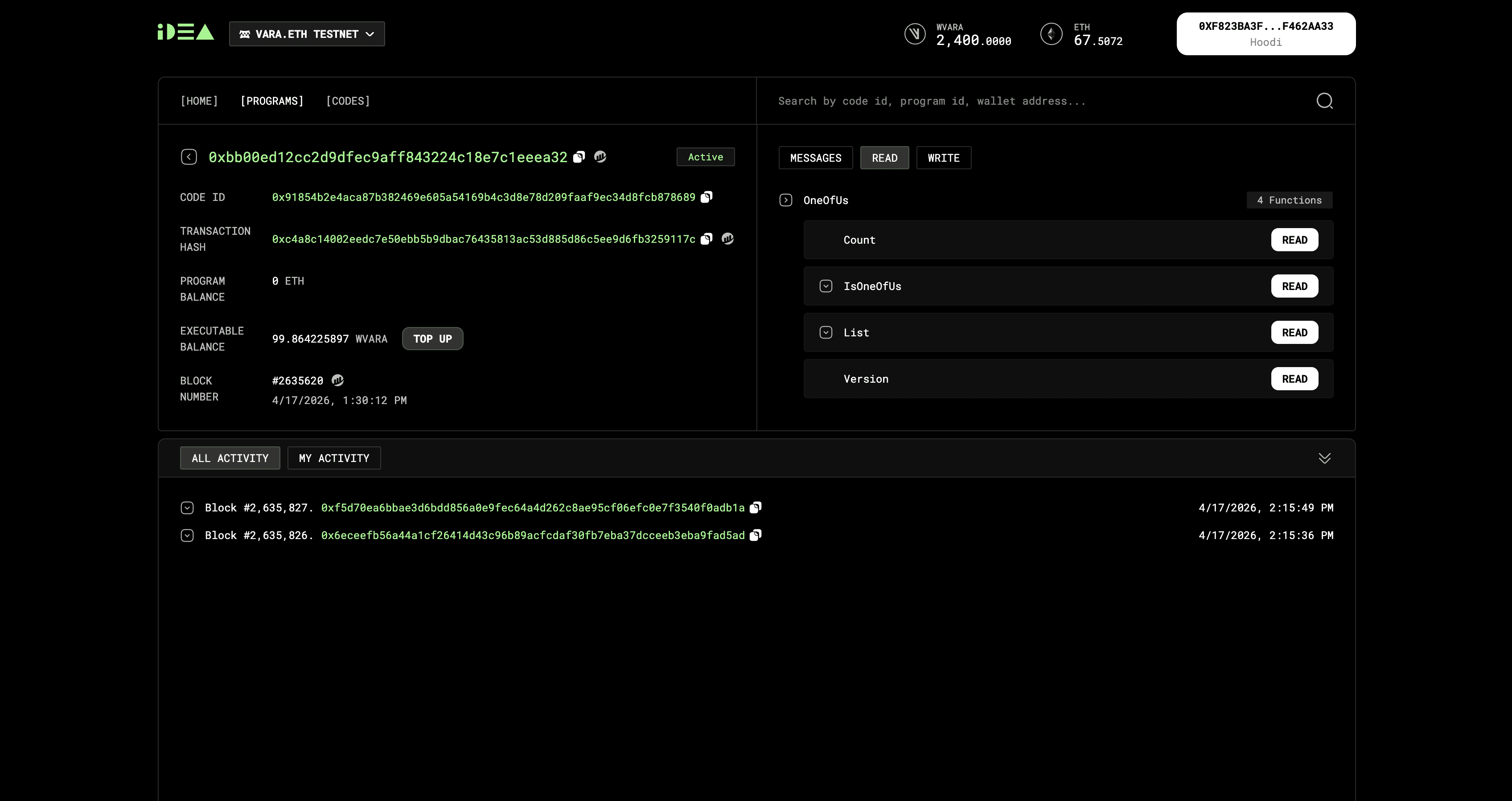 Vara.eth IDEA interface
